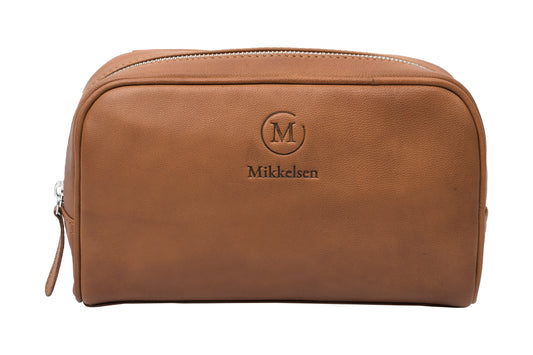 Mikkelsen Copenhagen Cognac Toiletry Bag, full-grain vegetable-tanned leather dopp kit