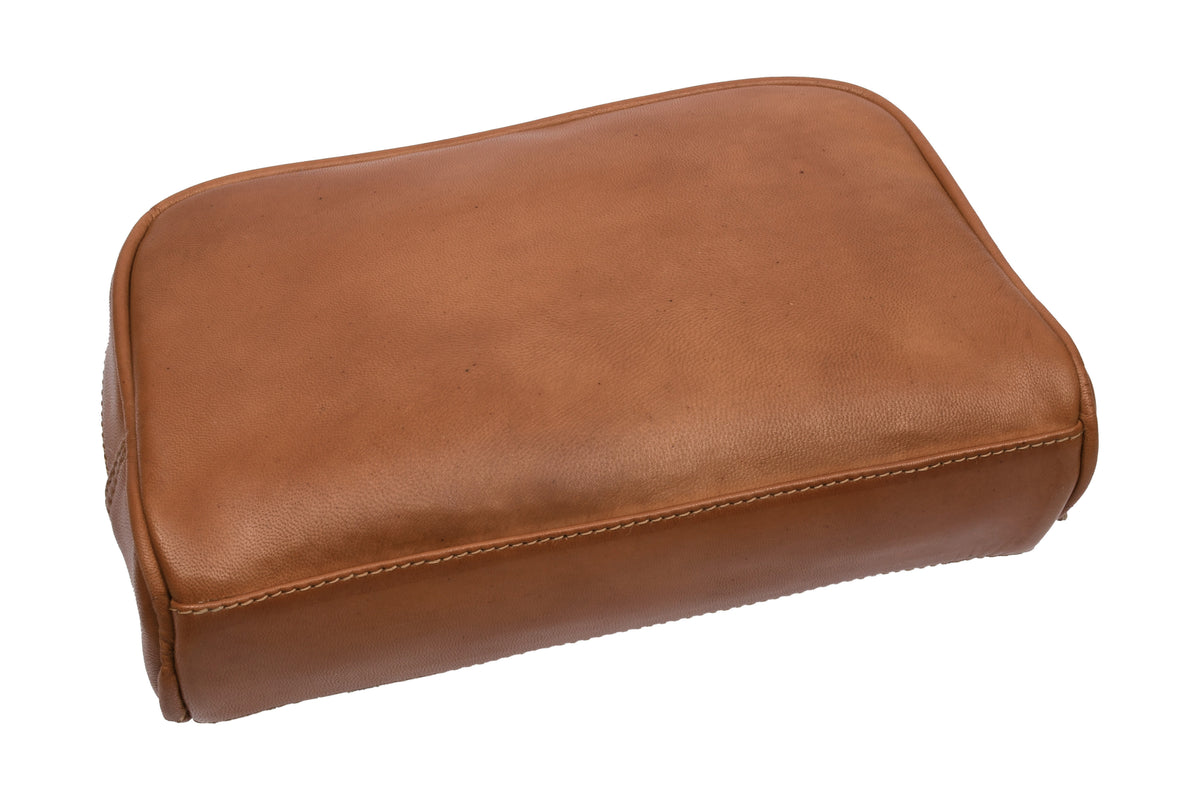 Cognac leather toiletry bag, Scandinavian travel accessory