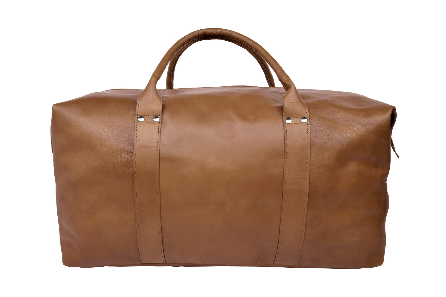 Cognac leather travel bag styled in use, Scandinavian travel accessory.